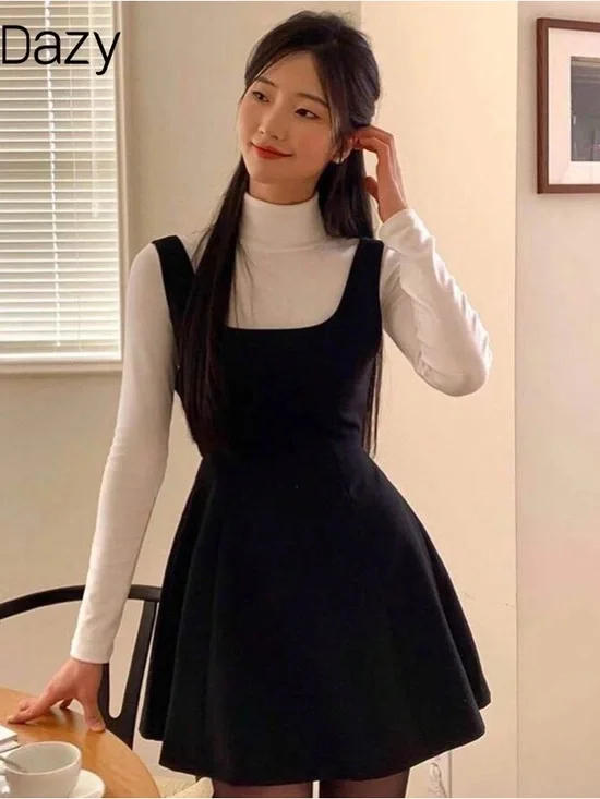 DAZY Solid A-Line Dress Without Tee, Casual Women Dress, BLACK, Size M - Picture 4 of 13